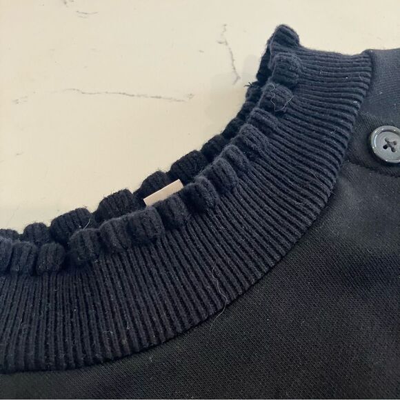 LOFT Black Ruffled Collar with Buttons Sweatshirt Top Size Large - Picture 5 of 8